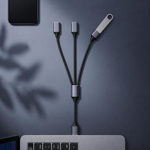 USB 2.0 Adapter USB Y Splitter 1 in 3 Out, 0.8Ft Male to 3 Female Extension Hub Cable for Car/PC/Laptop/Keyboard/Smartphone/Flash Drive Data Transmission (Black) in Saudi Arabia