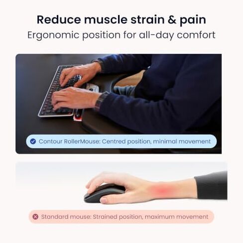 Contour RollerMouse Red + ArmSupport Red Bundle ماوس شريطي لاسلكي مريح في المنتصف مع مشبك على دعم الساعد وموسع مكتب مبطن مصمم لتخفيف الضغط من الكتفين والرقبة in Kuwait