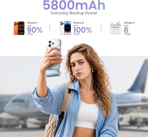 شاحن متنقل صغير بسعة 5800 مللي أمبير في الساعة، باور بانك مع كابل USB-C مدمج in Kuwait
