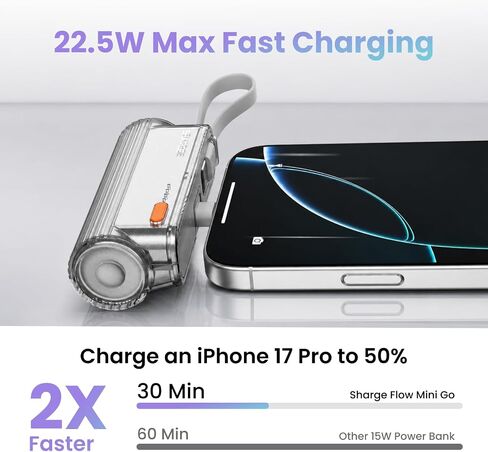 شاحن متنقل صغير بسعة 5800 مللي أمبير في الساعة، باور بانك مع كابل USB-C مدمج in Kuwait