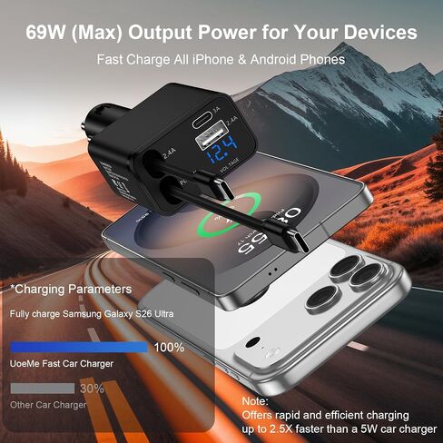 Retractable Car Phone Charger USB C Car Plug for Samsung S26 Ultra S26 Plus in Saudi Arabia
