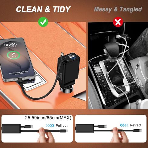 Retractable Car Phone Charger USB C Car Plug for Samsung S26 Ultra S26 Plus in Saudi Arabia