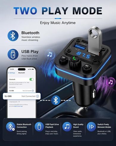 Bluetooth Fm Transmitter for Car, Fast Charging, Blue Tooth 5.4 Car Charger in Saudi Arabia