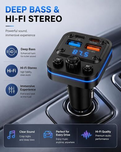 Bluetooth Fm Transmitter for Car, Fast Charging, Blue Tooth 5.4 Car Charger in Saudi Arabia