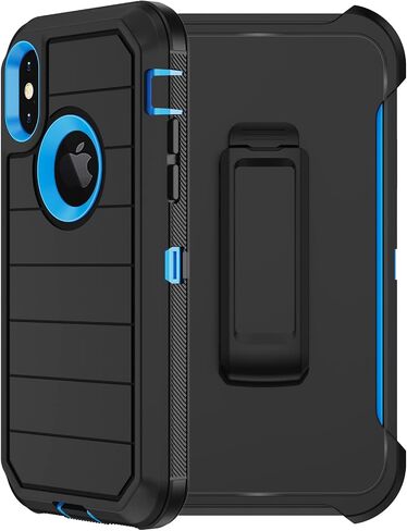 for iPhone X Case, iPhone Xs Case with Belt Clip Holster, 2X Screen Protector, Military Grade Shockproof Heavy Duty Full Body Drop-Proof Rugged Protective Cover for Apple iPhone X/Xs in Saudi Arabia