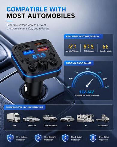 Bluetooth Fm Transmitter for Car, Fast Charging, Blue Tooth 5.4 Car Charger in Saudi Arabia
