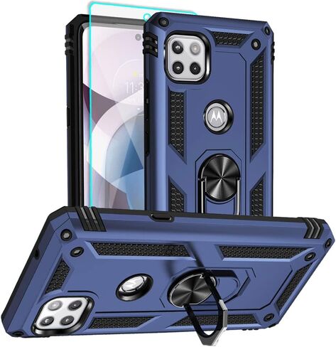 for Motorola One 5G Ace Phone Case, Moto One 5G Ace Case with HD Screen Protector, [Military Grade 16ft. Drop Tested] Ring Shockproof Protective Phone Case for Motorola One 5G UW Ace,Blue in Saudi Arabia
