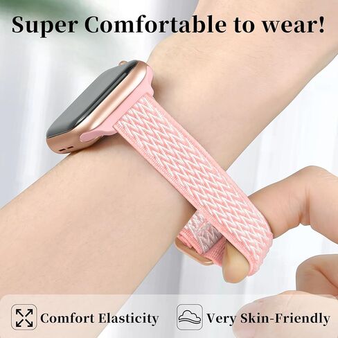 Melyis Nylon Solo Loop Band Compatible with Apple Watch Bands for Women 44mm 45mm 42mm 49mm, Stretchy Elastic iWatch Bands for Apple Watch Band Series 9 SE Series 8 7 6 5 4 3 2 1 Ultra, Pink in Saudi Arabia