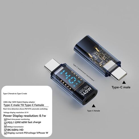 USB C Adapter with Transparent Shell PD Chip 140W 40Gbps 8K/60Hz in Saudi Arabia