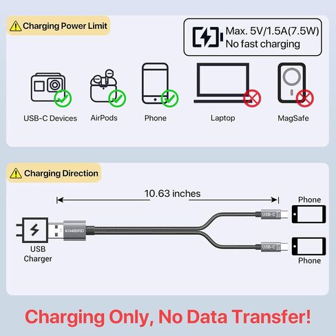 موزع USB إلى USB C من KiWiBiRD، USB A إلى USB C مزدوج لشحن الطاقة in Kuwait