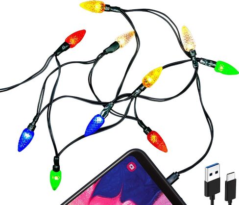 MACLARONX 2 حزمة من كابلات شحن الهاتف لأضواء عيد الميلاد سلك USB-A إلى النوع C 55 بوصة/10 كابلات شحن لمبات LED احتفالية متوافقة مع الهاتف المحمول Samsung Android in Kuwait
