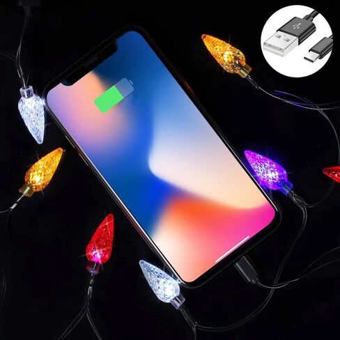 MACLARONX 2 حزمة من كابلات شحن الهاتف لأضواء عيد الميلاد سلك USB-A إلى النوع C 55 بوصة/10 كابلات شحن لمبات LED احتفالية متوافقة مع الهاتف المحمول Samsung Android in Kuwait