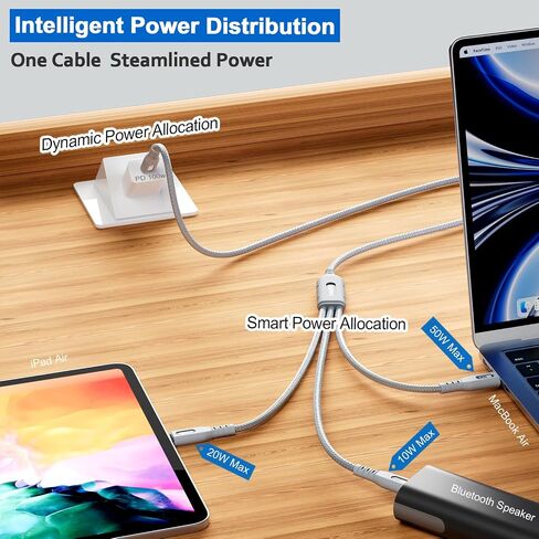كابل شحن متعدد SIQIWO 100 واط USB C، 4FT-1Pack PD3.0 كابل شحن سريع in Kuwait