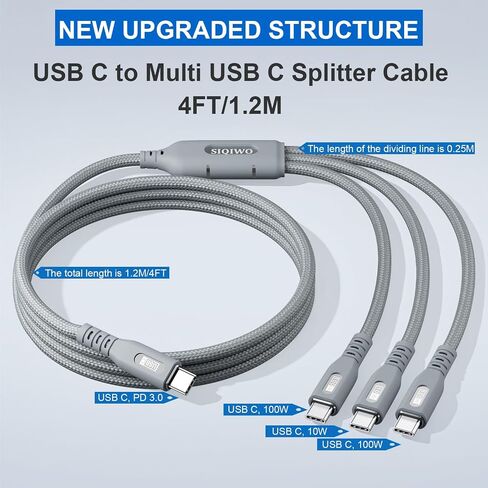 كابل شحن متعدد SIQIWO 100 واط USB C، 4FT-1Pack PD3.0 كابل شحن سريع in Kuwait