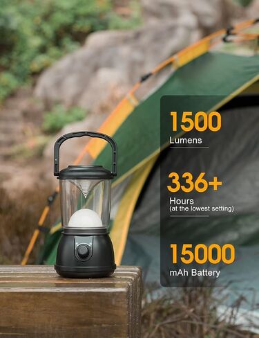 LED Camping Lantern Rechargeable, Up to 336H Running Time Super Tent Light, 15000mAh/1500LM Emergency Light for Hurricane, Power Outages, Home, Hiking, IPX5 Water-Resistant in Saudi Arabia