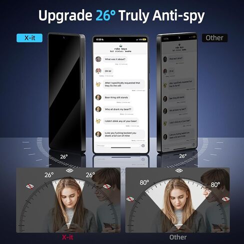 X-it لهاتف Samsung Galaxy S26 واقي شاشة للخصوصية [محاذاة تلقائية/إزالة الغبار]، خالي من الفقاعات، [معرف بصمة الإصبع بالموجات فوق الصوتية بنسبة 100%] سهل التركيب، تغطية كاملة مضادة للتجسس [غير زجاجي] عبوتان in Kuwait