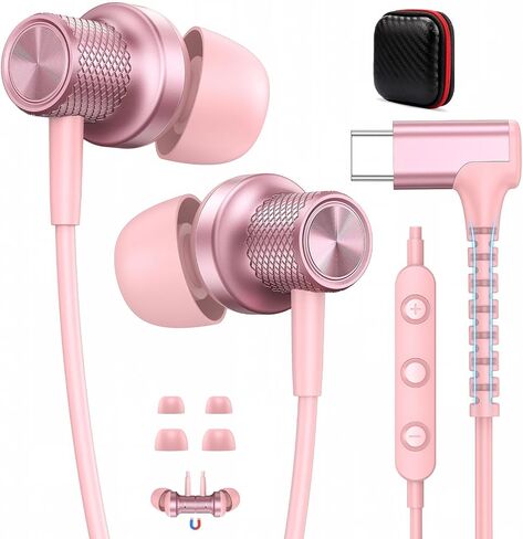 APETOO USB C Headphones Magnetic Wired Earbud with Mic Volume Control Pink in Saudi Arabia