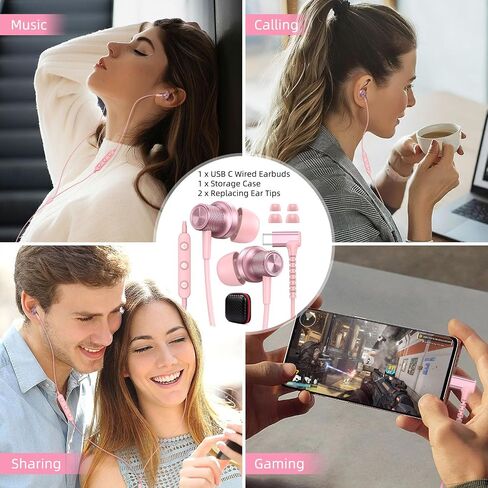 APETOO USB C Headphones Magnetic Wired Earbud with Mic Volume Control Pink in Saudi Arabia