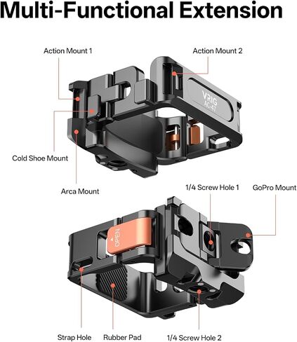 VRIG OSMO Pocket 4/3 Cage Expansion Adapter, Aluminum Alloy Mount Metal Bracket with 1/4" Screw Holes/GoPro Adapter/Cold Shoe/Osmo Action Quick-Release Compatible with DJI Osmo Pocket 4/3,Xtra Muse in Saudi Arabia