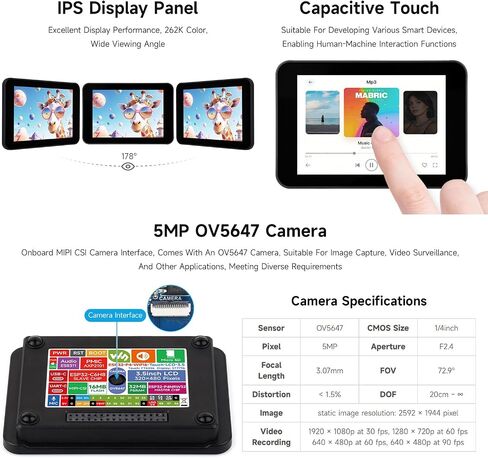 Waveshare ESP32-P4-WIFI6 3.5inch Smart Vision Development Board, 320 × 480 Resolution, Equipped with OV5647 5MP Camera, Built-in Microphone and Speaker, Supports Wi-Fi 6 and BLE 5, no BAT in Saudi Arabia