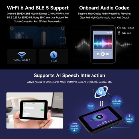 Waveshare ESP32-P4-WIFI6 3.5inch Smart Vision Development Board, 320 × 480 Resolution, Equipped with OV5647 5MP Camera, Built-in Microphone and Speaker, Supports Wi-Fi 6 and BLE 5, no BAT in Saudi Arabia
