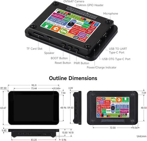 Waveshare ESP32-P4-WIFI6 3.5inch Smart Vision Development Board, 320 × 480 Resolution, Equipped with OV5647 5MP Camera, Built-in Microphone and Speaker, Supports Wi-Fi 6 and BLE 5, no BAT in Saudi Arabia