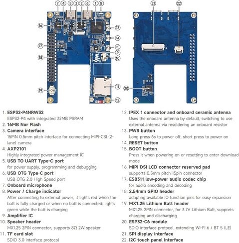 Waveshare ESP32-P4-WIFI6 3.5inch Smart Vision Development Board, 320 × 480 Resolution, Equipped with OV5647 5MP Camera, Built-in Microphone and Speaker, Supports Wi-Fi 6 and BLE 5, no BAT in Saudi Arabia