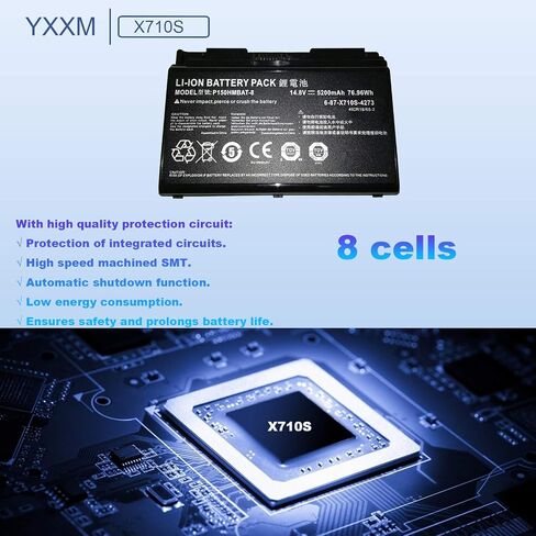 بطارية كمبيوتر محمول جديدة X710S لـ CLEVO 6-87-X710S-4271 6-87-X710S-4272 6-87-X710S-4J72 für CLEVO P170EM P170HM 14.8V 5200mAh in Kuwait