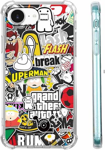 Case for iPhone 16e and iPhone 17e with Pop Culture Design,Aesthetic Cartoon Sticker Bomb Art Collage,Clear Slim Soft TPU Bumper Phone Cover,6.1"(Pop,16e) in Saudi Arabia