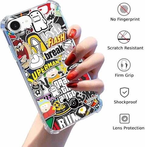 Case for iPhone 16e and iPhone 17e with Pop Culture Design,Aesthetic Cartoon Sticker Bomb Art Collage,Clear Slim Soft TPU Bumper Phone Cover,6.1"(Pop,16e) in Saudi Arabia