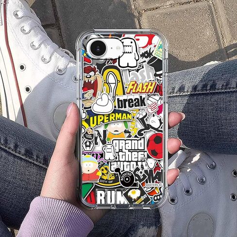 Case for iPhone 16e and iPhone 17e with Pop Culture Design,Aesthetic Cartoon Sticker Bomb Art Collage,Clear Slim Soft TPU Bumper Phone Cover,6.1"(Pop,16e) in Saudi Arabia