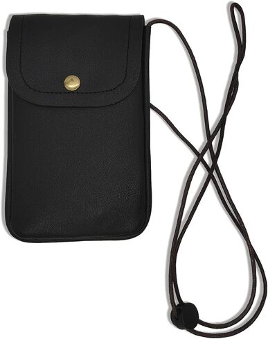 Cell Phone Pouch for Around the Neck Black PU Leather Necklace Holder with Adjustable Lanyard Flip Case and Carrier for Small Travel Purse and Credit Card Holder Hands-Free Mobile Bag in Saudi Arabia