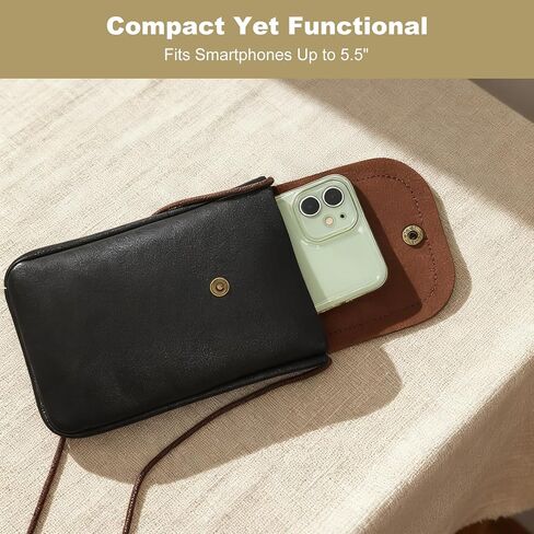 Cell Phone Pouch for Around the Neck Black PU Leather Necklace Holder with Adjustable Lanyard Flip Case and Carrier for Small Travel Purse and Credit Card Holder Hands-Free Mobile Bag in Saudi Arabia