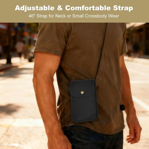 Cell Phone Pouch for Around the Neck Black PU Leather Necklace Holder with Adjustable Lanyard Flip Case and Carrier for Small Travel Purse and Credit Card Holder Hands-Free Mobile Bag in Saudi Arabia