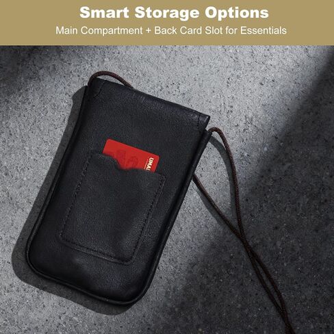 Cell Phone Pouch for Around the Neck Black PU Leather Necklace Holder with Adjustable Lanyard Flip Case and Carrier for Small Travel Purse and Credit Card Holder Hands-Free Mobile Bag in Saudi Arabia