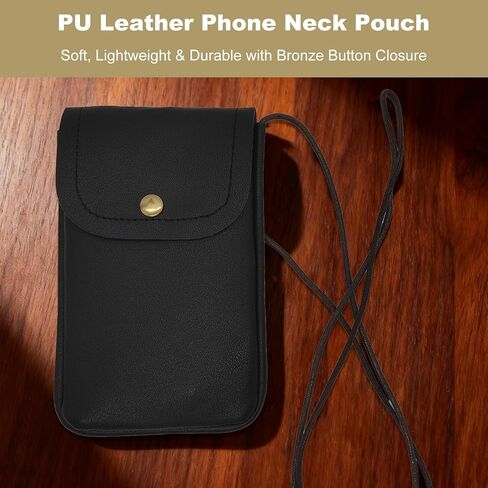 Cell Phone Pouch for Around the Neck Black PU Leather Necklace Holder with Adjustable Lanyard Flip Case and Carrier for Small Travel Purse and Credit Card Holder Hands-Free Mobile Bag in Saudi Arabia