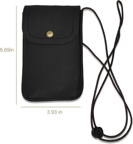 Cell Phone Pouch for Around the Neck Black PU Leather Necklace Holder with Adjustable Lanyard Flip Case and Carrier for Small Travel Purse and Credit Card Holder Hands-Free Mobile Bag in Saudi Arabia