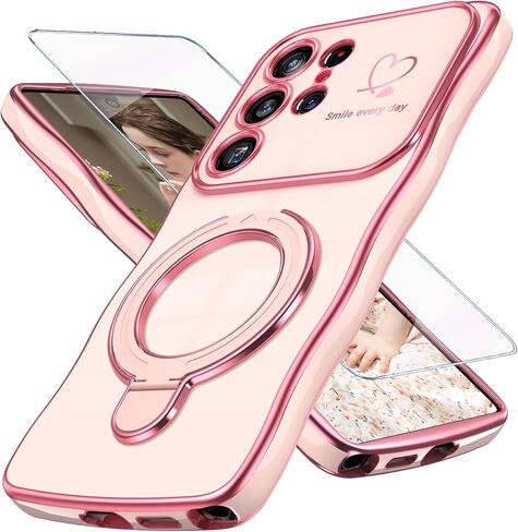 Yucenx Wavy Edge Kickstand Phone Case for Samsung Galaxy S24 Ultra-Pink in Saudi Arabia