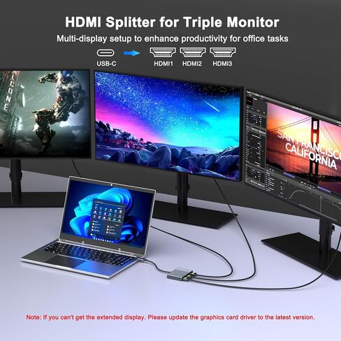USB C to 3 HDMI Adapter with PD 100W/USB3.0, 4K@60Hz 3 Way HDMI Splitter Extended Display for 3 Monitors, Triple Monitor Docking Station for Dell/HP/Mac Laptop, SST/MST USBC Hub for Multiple Monitors in Saudi Arabia