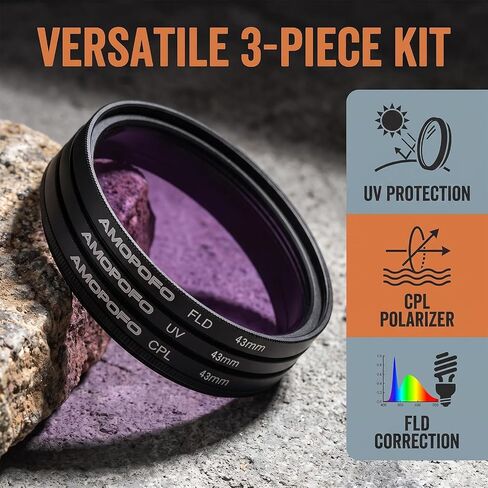 43mm 3-Piece Camera Lens Filter Set, UV/CPL/FLD Multi-Coated Optical Filter Kit for DSLR Photography in Saudi Arabia