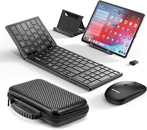 TECKNET Foldable Bluetooth Keyboard and Mouse Combo, Wireless Keyboard Mouse, Rechargeable 2.4G & Dual Bluetooth Travel Keyboard Mouse Set for Business Travel, Compatible with Windows/Mac/iOS/Android in Saudi Arabia