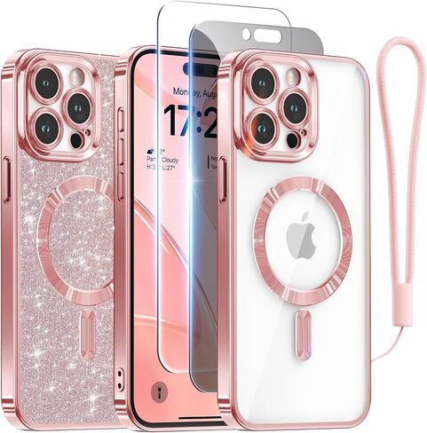 Meifigno for iPhone 18 Pro Max Case with 2X HD Tempered Glass, Burgundy in Saudi Arabia