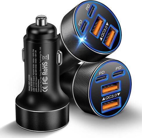 90W Car Charger USB C, 4-Port Super Fast Charging Cigarette Lighter Plug in Saudi Arabia