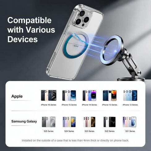 ملصق حلقة معدنية MagSafe، 4 عبوات محول حلقة مغناطيسية عالمية لشاحن MagSafe اللاسلكي، حامل مغناطيسي للسيارة، محفظة ومقبض، حلقات معدنية من الحديد المقاوم للصدأ 0.4 مم مع لاصق 3M in Kuwait