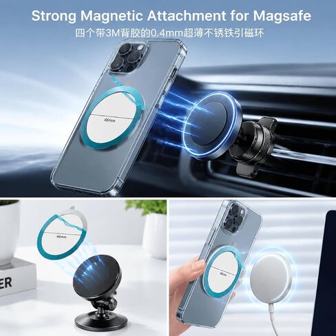 ملصق حلقة معدنية MagSafe، 4 عبوات محول حلقة مغناطيسية عالمية لشاحن MagSafe اللاسلكي، حامل مغناطيسي للسيارة، محفظة ومقبض، حلقات معدنية من الحديد المقاوم للصدأ 0.4 مم مع لاصق 3M in Kuwait