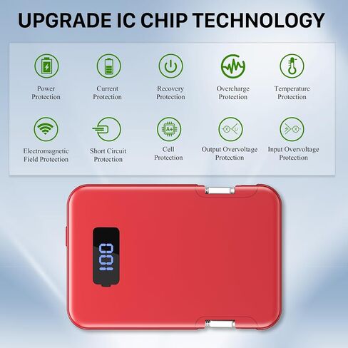 Ultra-Slim 5000mAh Portable Charger for iPhone & Android, Mini Power Bank with Built-in Cables (USB-C & iOS), 5V/2A Small External Battery Pack for iPhone 16/15/14/13, Samsung, Google – Red in Kuwait