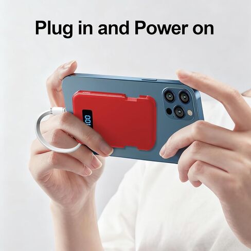 Ultra-Slim 5000mAh Portable Charger for iPhone & Android, Mini Power Bank with Built-in Cables (USB-C & iOS), 5V/2A Small External Battery Pack for iPhone 16/15/14/13, Samsung, Google – Red in Kuwait