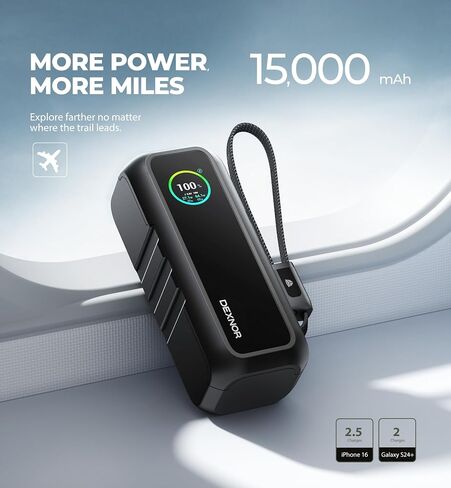 Dexnor 3-in-1 Portable Charger, 15,000mAh 65W Power Bank with Foldable AC Wall Plug and Built-in USB-C Cable, Fast Charging Battery Pack for iPhone, iPad, MacBook, Samsung, Cell Phones, Laptop etc. in Kuwait