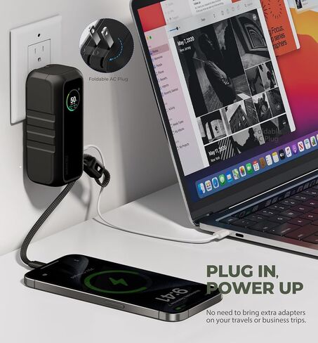 Dexnor 3-in-1 Portable Charger, 15,000mAh 65W Power Bank with Foldable AC Wall Plug and Built-in USB-C Cable, Fast Charging Battery Pack for iPhone, iPad, MacBook, Samsung, Cell Phones, Laptop etc. in Kuwait