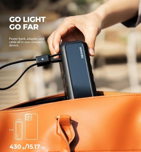 Dexnor 3-in-1 Portable Charger, 15,000mAh 65W Power Bank with Foldable AC Wall Plug and Built-in USB-C Cable, Fast Charging Battery Pack for iPhone, iPad, MacBook, Samsung, Cell Phones, Laptop etc. in Kuwait
